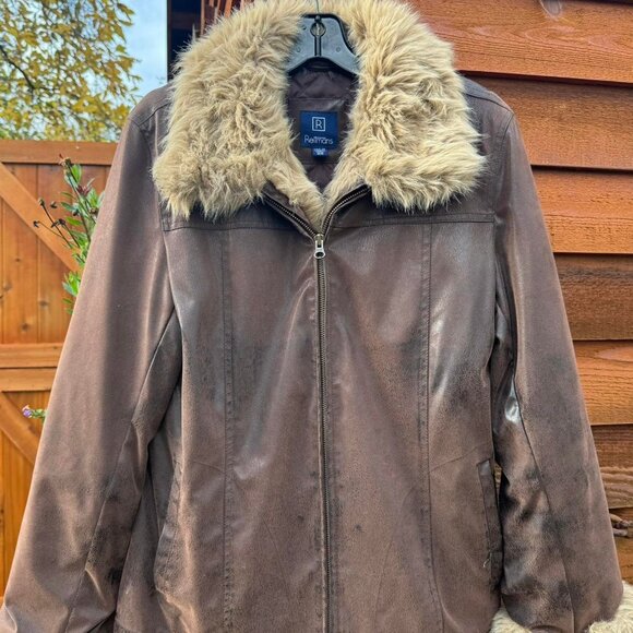 90's/Y2K Brown faux fur lined faux leather jacket - Picture 1 of 4